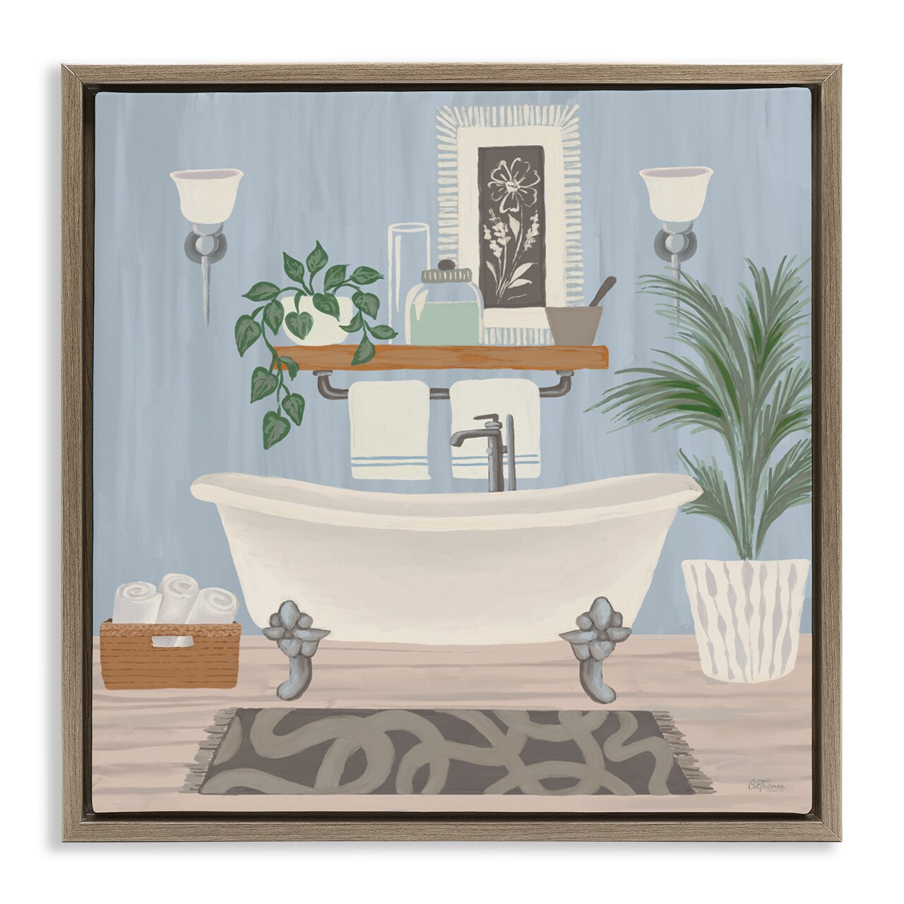 Stupell Industries Unwind and Refresh Bathtub Floating Frame, design by Cat Thurman Designs